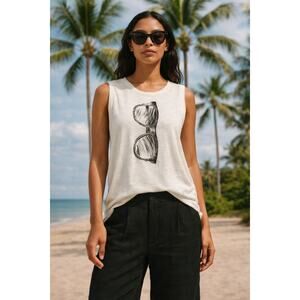 Banana Republic XL Sunglasses Graphic Tank | Y2K Soft White Tee
